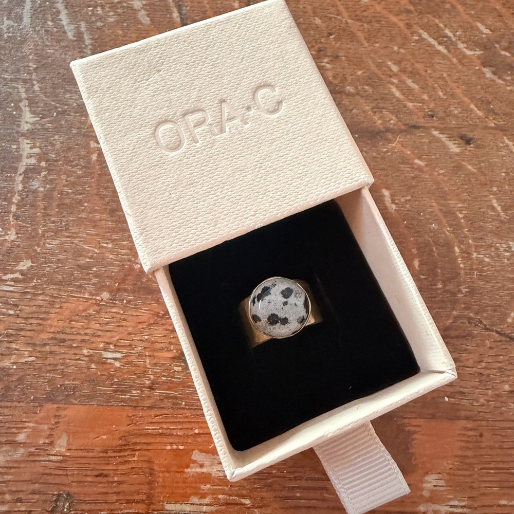 ORA-C Dalmatian Stone Brass Ring (size 6)
